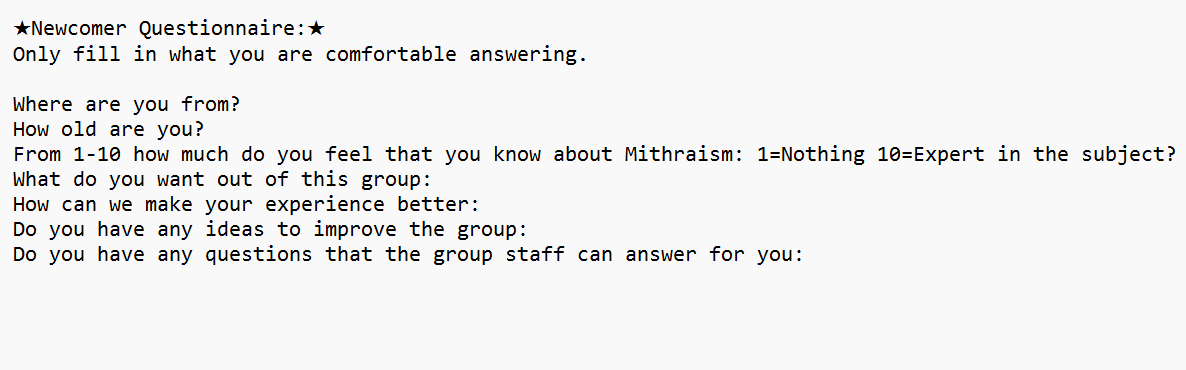 ★Newcomer Questionnaire:★